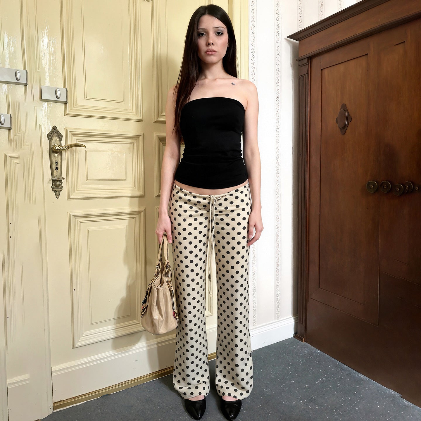 Pantalon Femme Large à Pois – Style Rétro Chic & Confort Décontracté
