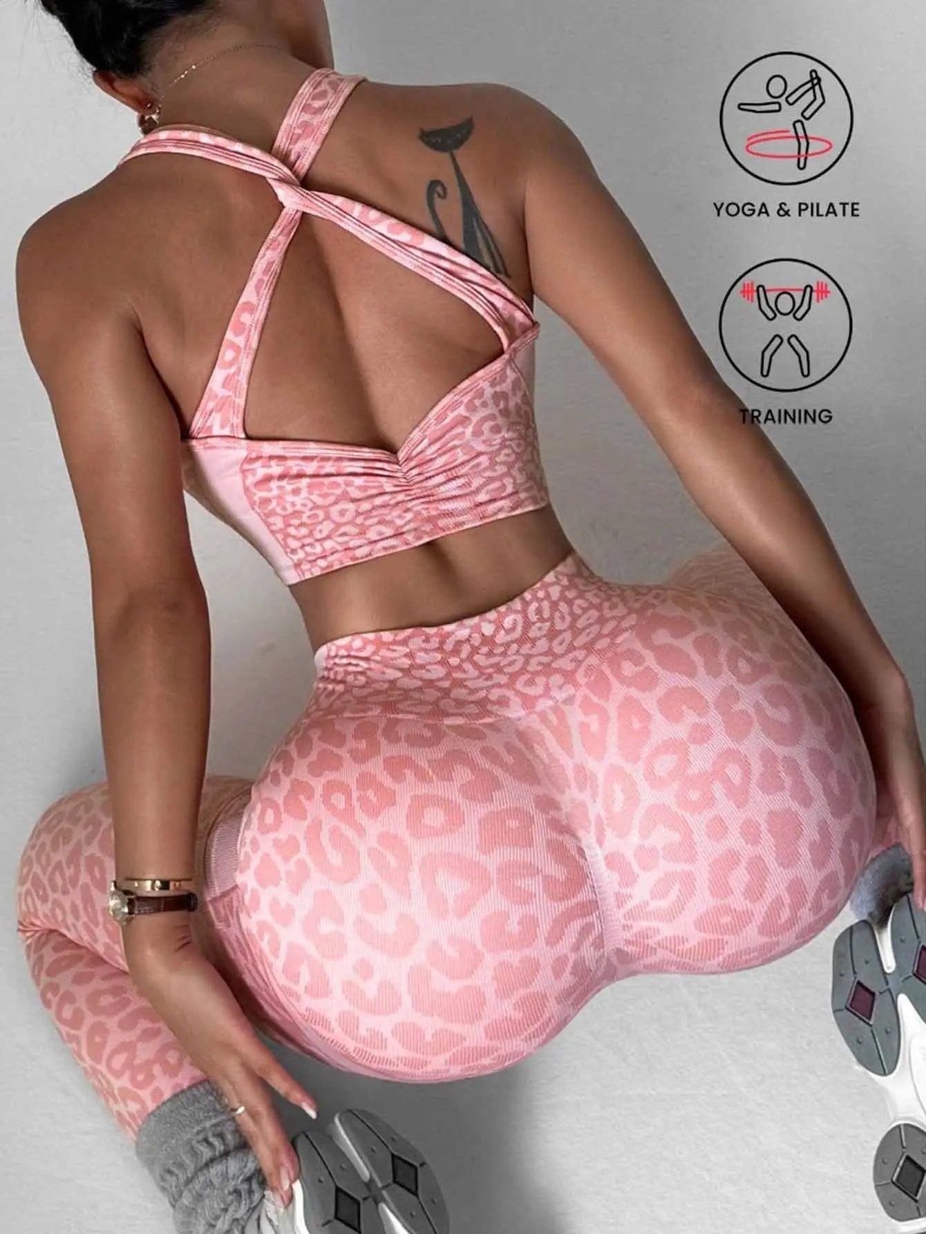 Leopard-Print Seamless Yoga Bra And Peach-Butt Leggings Set Braceora