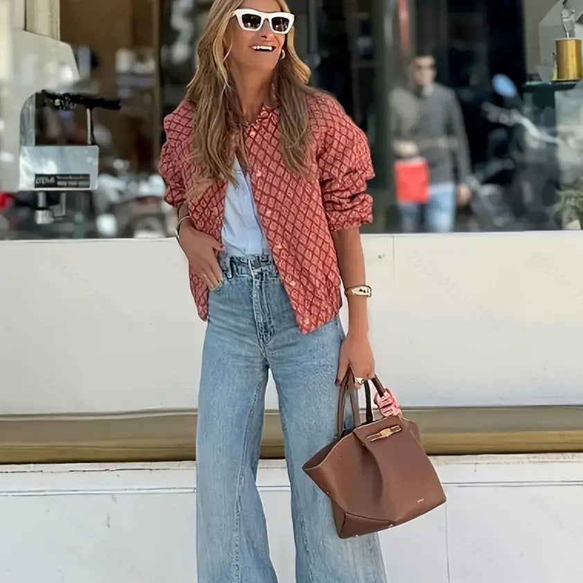 Veste femme imprimé lettres avec boutons et manches longues