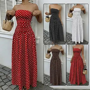Off-the-shoulder Polka-dot A-line Waist-cinched Figure-flattering Dress Braceora