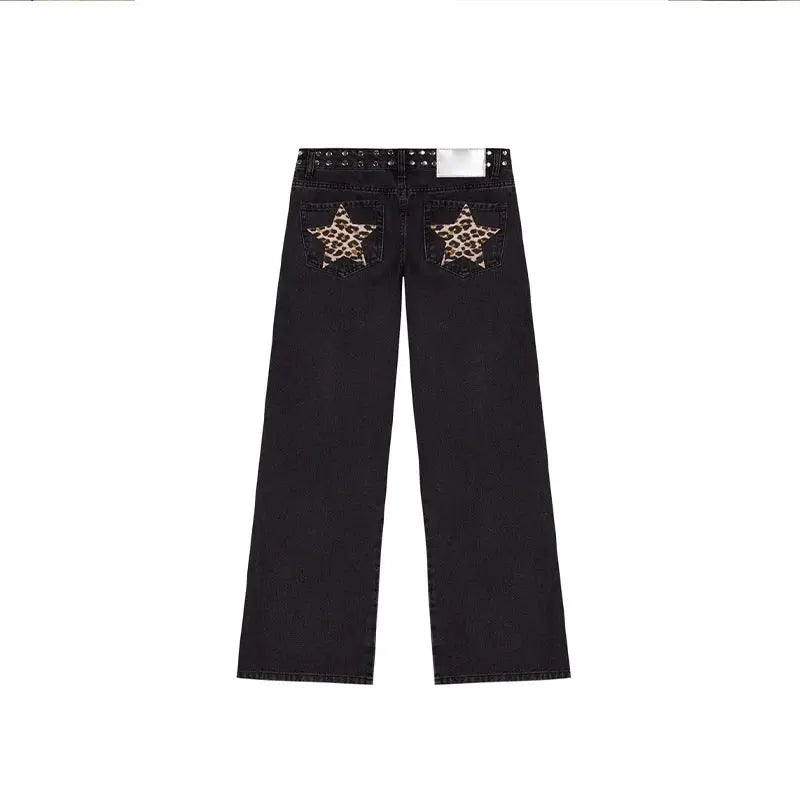 Leopard Print Five-pointed Star Deconstructing Jeans For Women Braceora