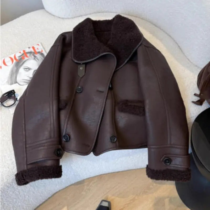 Veste femme marron cosy look élégant et confortable
