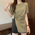 Cotton Irregular Split Short-sleeved T-shirt Women's Summer Braceora
