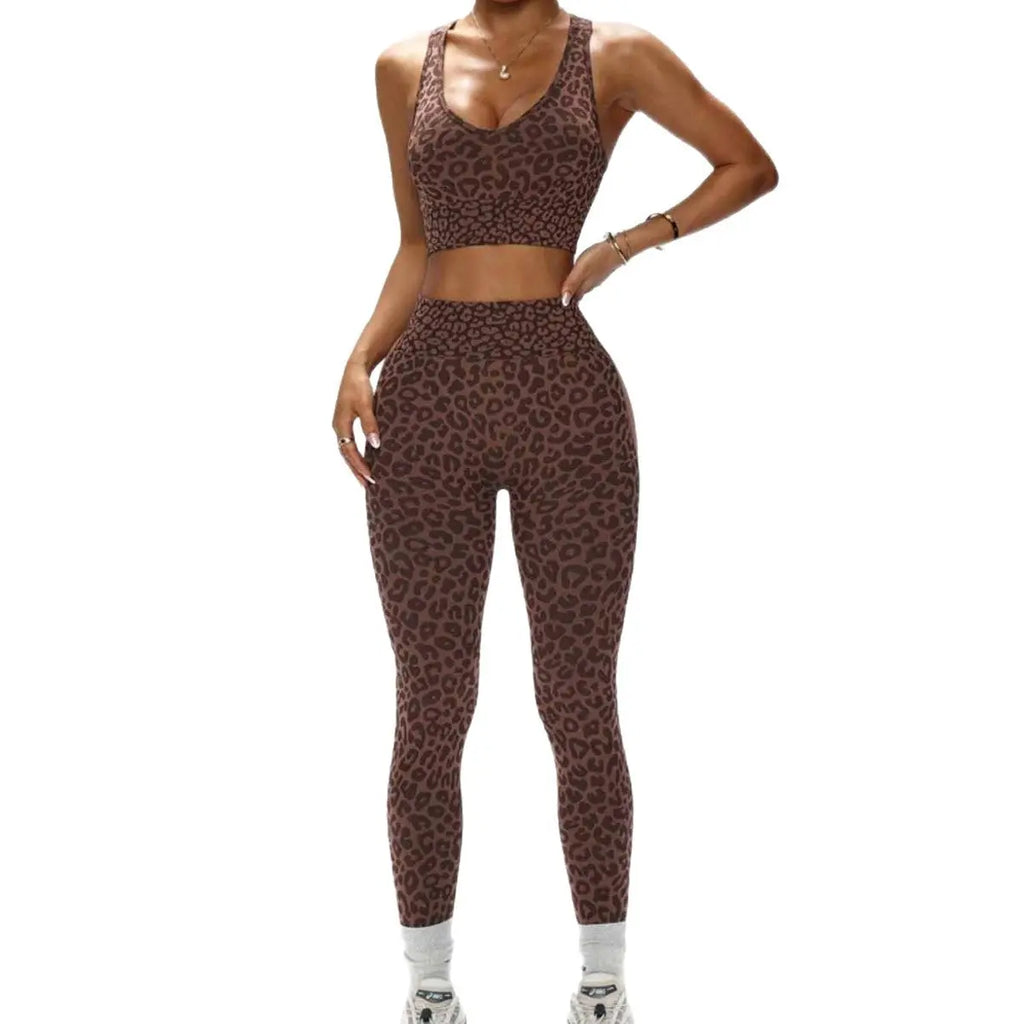 Leopard-Print Seamless Yoga Bra And Peach-Butt Leggings Set Braceora
