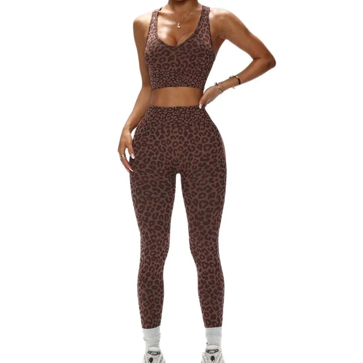 Leopard-Print Seamless Yoga Bra And Peach-Butt Leggings Set Braceora