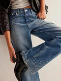 Fashion Stretch Rhinestone Straight-leg Jeans Braceora