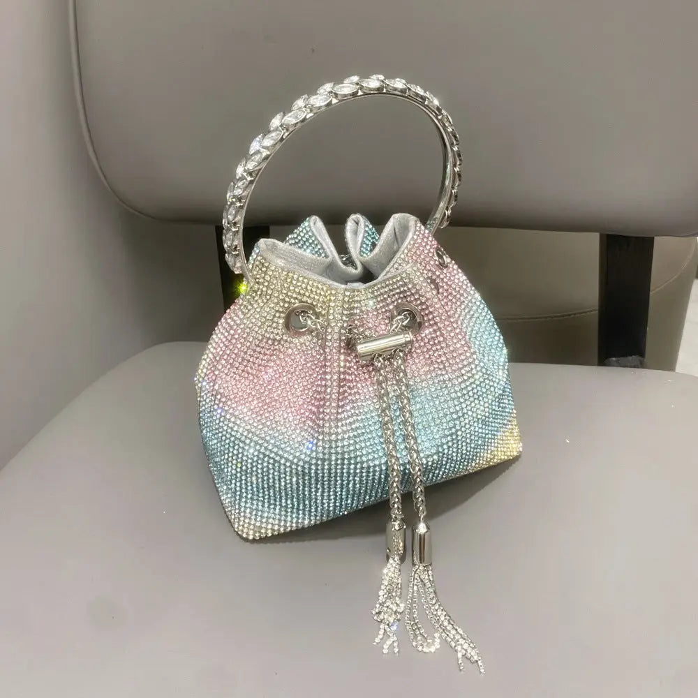 Diamond-embellished Handle Tote Bag With A Single-shouldercrossbody Strap Braceora