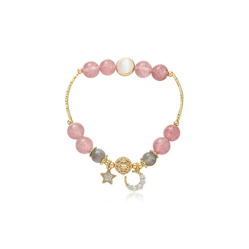 Natural Stone Star And Moon Strawberry Crystal Bracelet Women Braceora