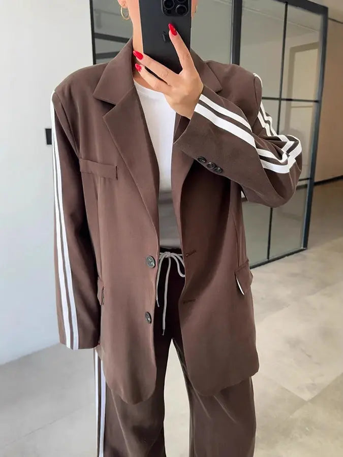 Womens Two-piece Suit Long-sleeve Jacket And Trousers Set Braceora