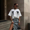 Millennium Bowknot Short-sleeved T-shirt Women's Lace Stitching Braceora