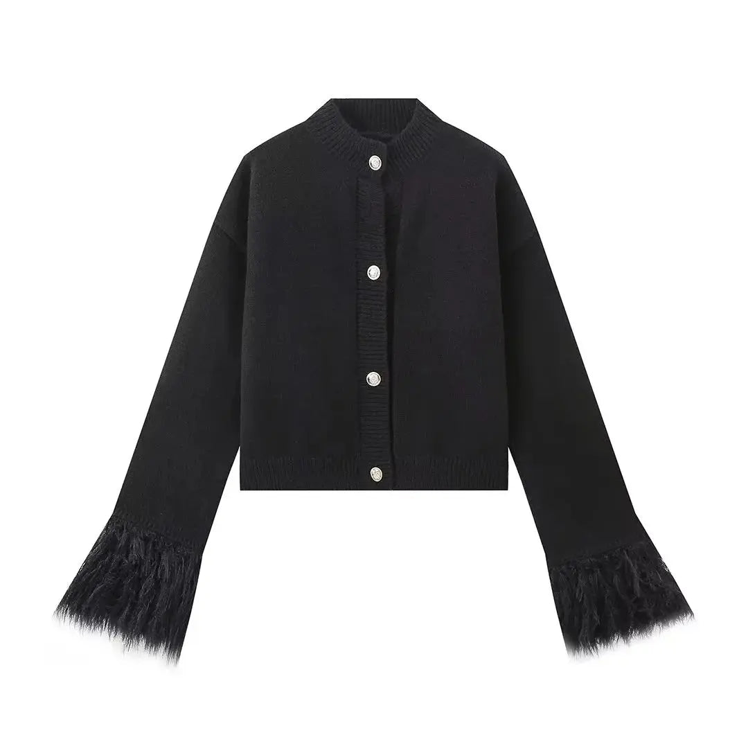 Mid-length Cuff Fur Stitching Cardigan Sweater Braceora