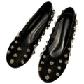 Black Studded Leather Ballet-style Flat Casual Shoes Braceora