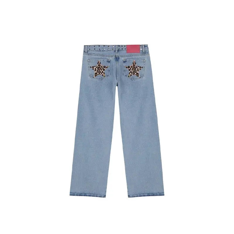 Leopard Print Five-pointed Star Deconstructing Jeans For Women Braceora