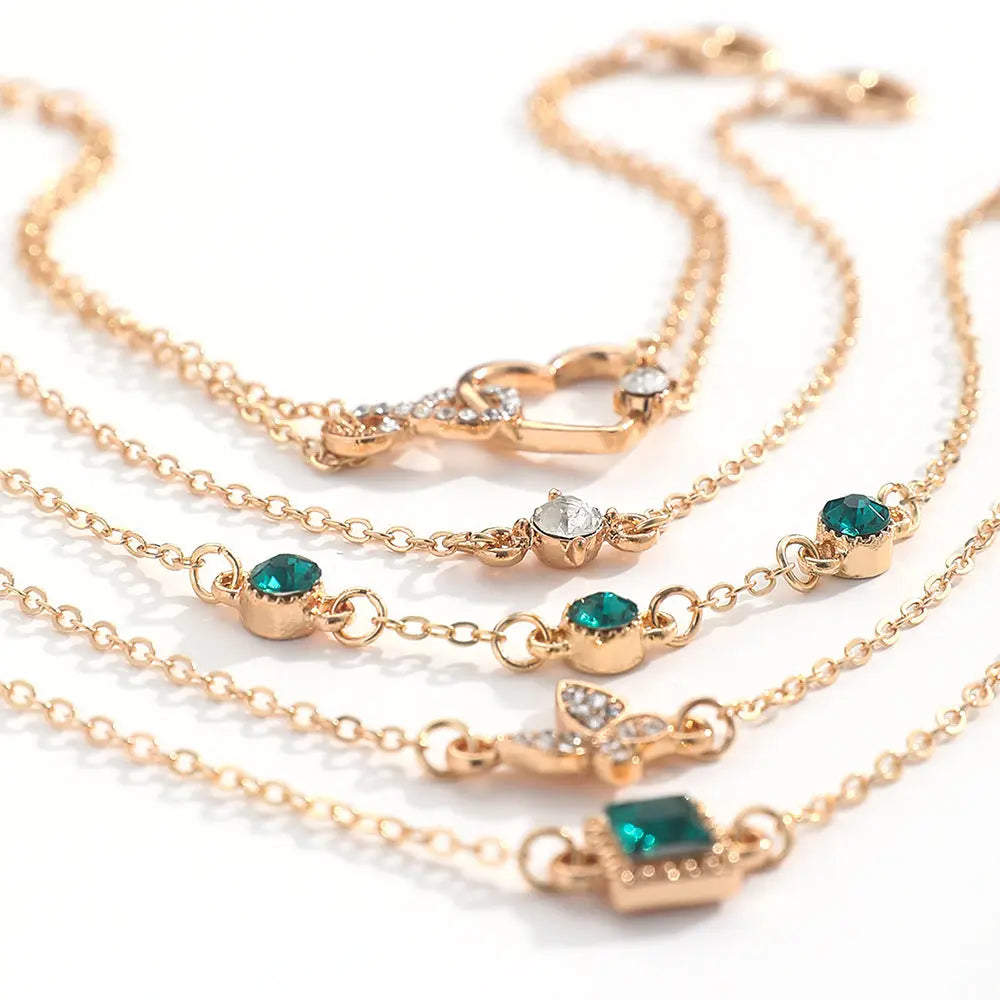 Bohemian 5pc Green Crystal Bracelets Jewelry Set For Women Heart Bracelet Wedding Engagement Bracelet Fashion Jewelry Braceora