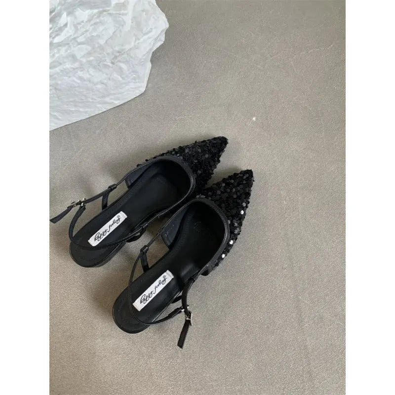 Escarpins femme à sequins argentés – Style français Braceora