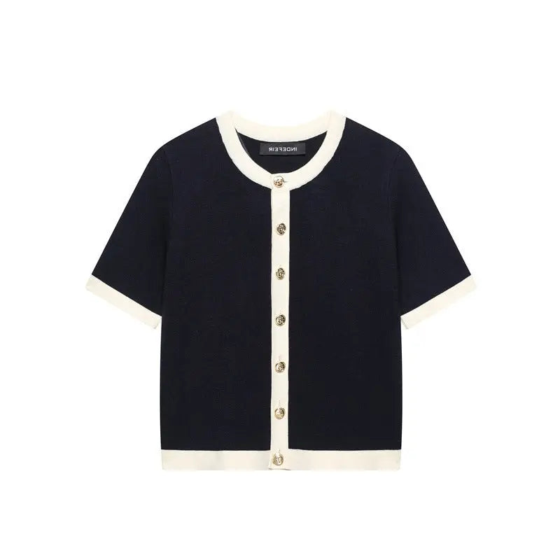 Spring And Summer New Women's Clothing Classic Style Contrast Color Knitwear Coat Knitted Mini Skirt Braceora