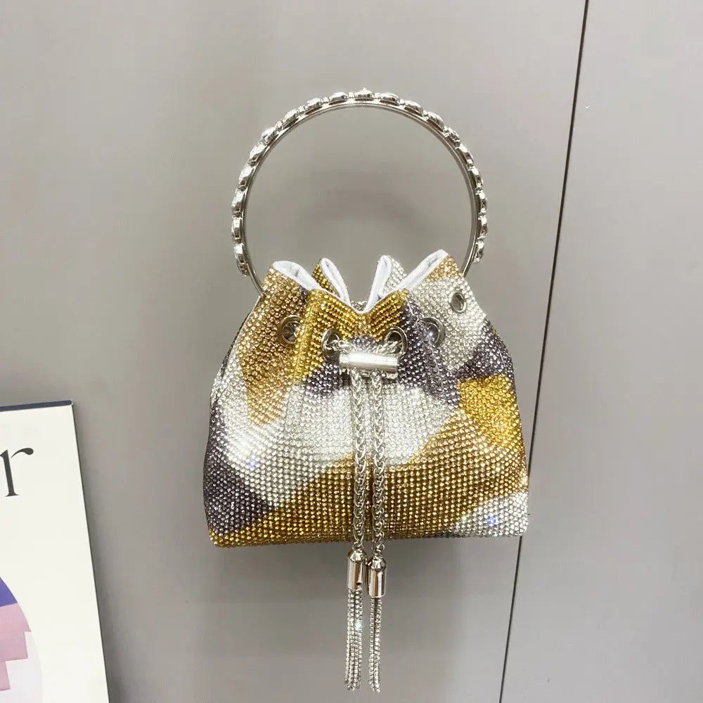 Diamond-embellished Handle Tote Bag With A Single-shouldercrossbody Strap Braceora