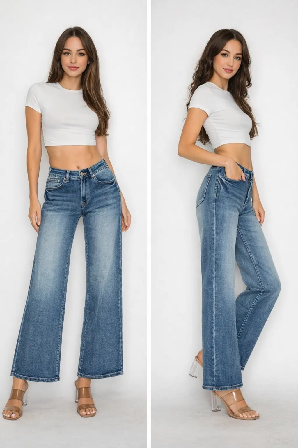 Pantalon évasé taille haute bleu foncée Braceora