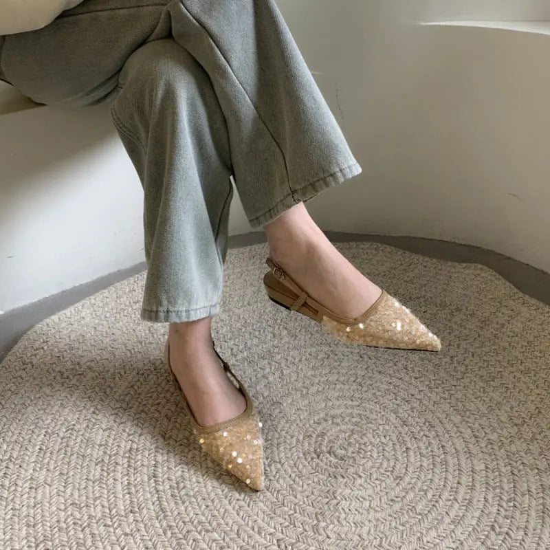 Escarpins femme à sequins argentés – Style français Braceora