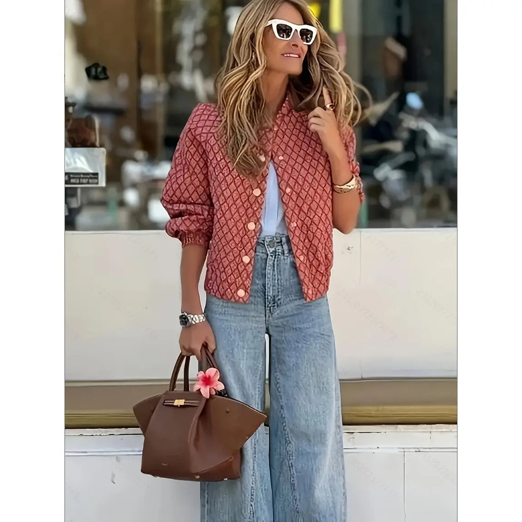 Womens Letter-Print Jacket With Buttons And Long Sleeves Braceora