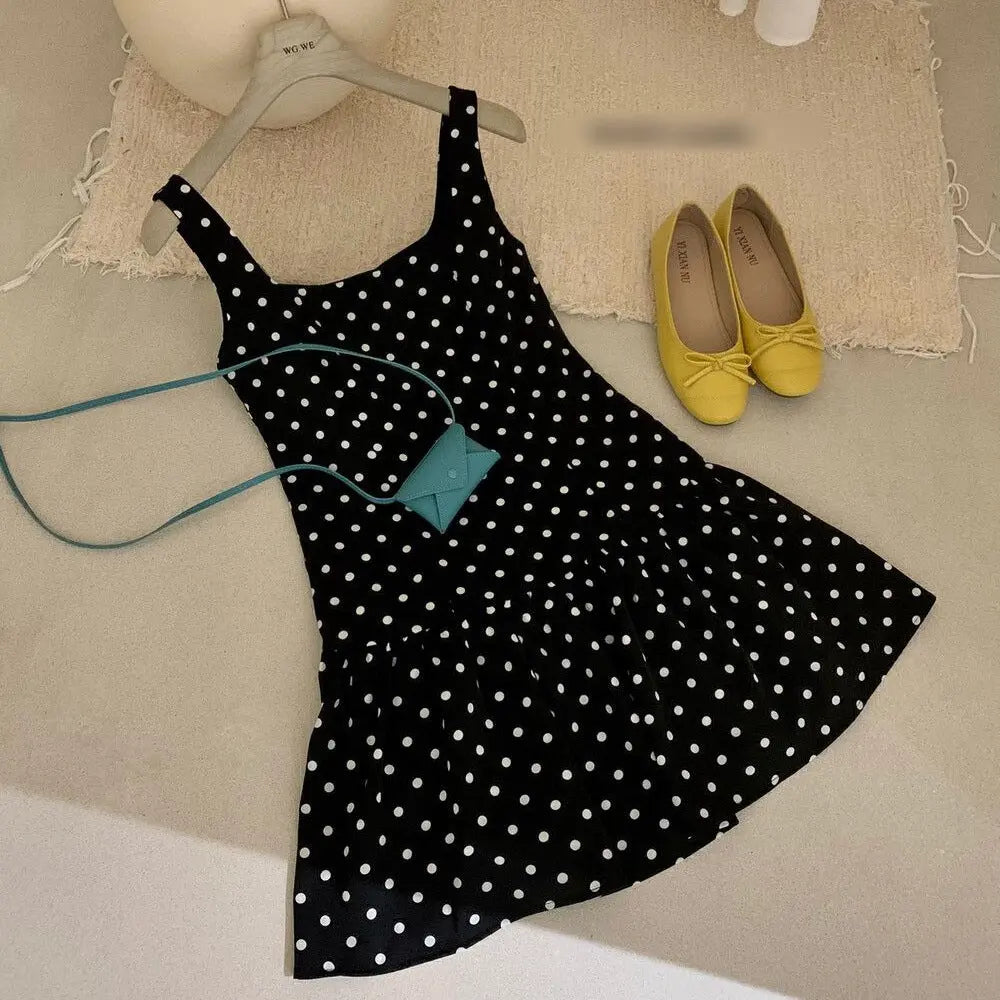 Versatile Polka-dot Waist-cinching Backless Slip Dress Braceora
