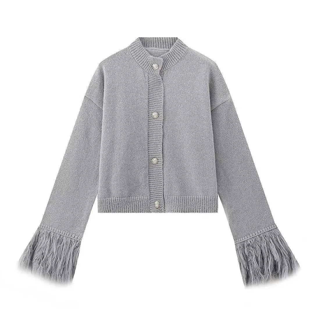Mid-length Cuff Fur Stitching Cardigan Sweater Braceora