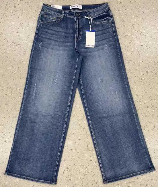 Pantalon évasé taille haute bleu foncée Braceora