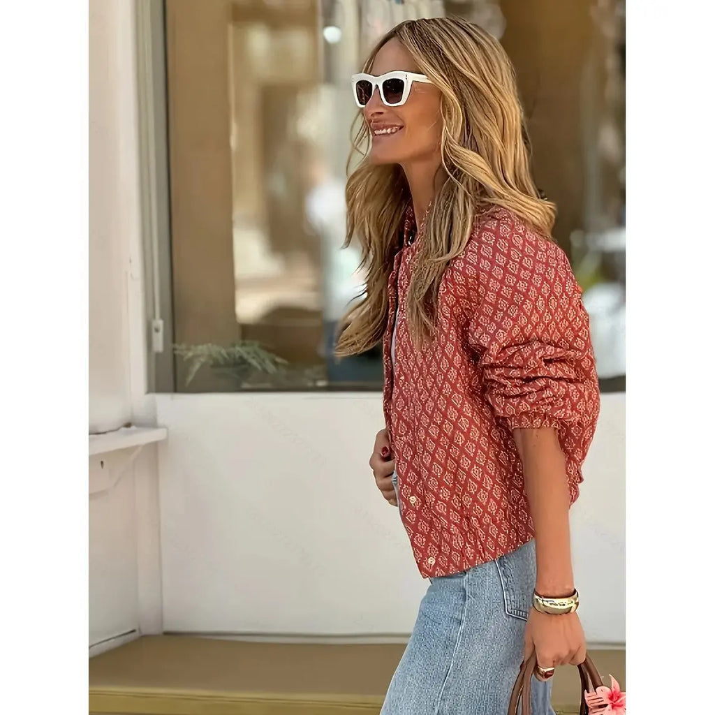 Womens Letter-Print Jacket With Buttons And Long Sleeves Braceora