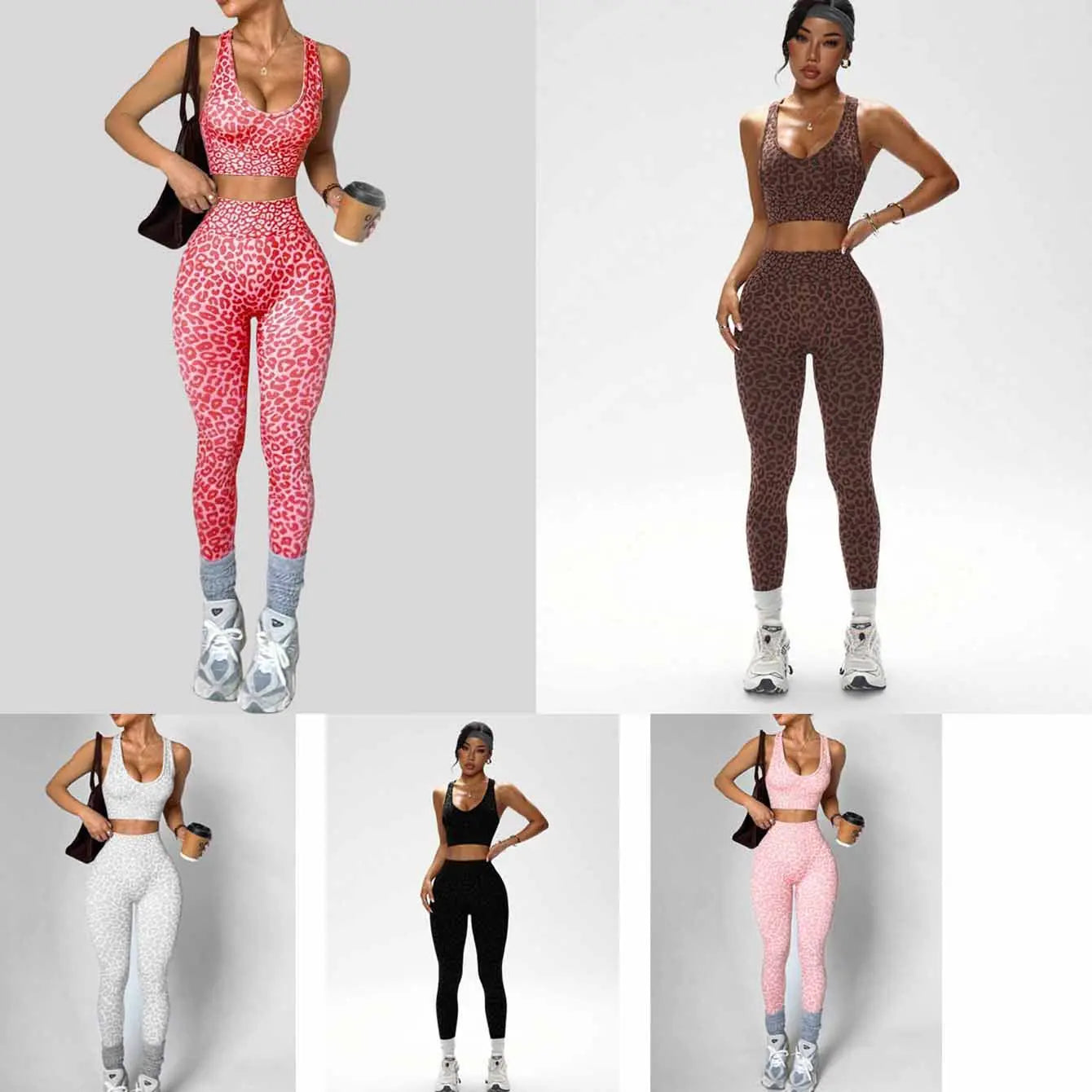 Ensemble brassière yoga sans coutures imprimé léopard et leggings sculptants