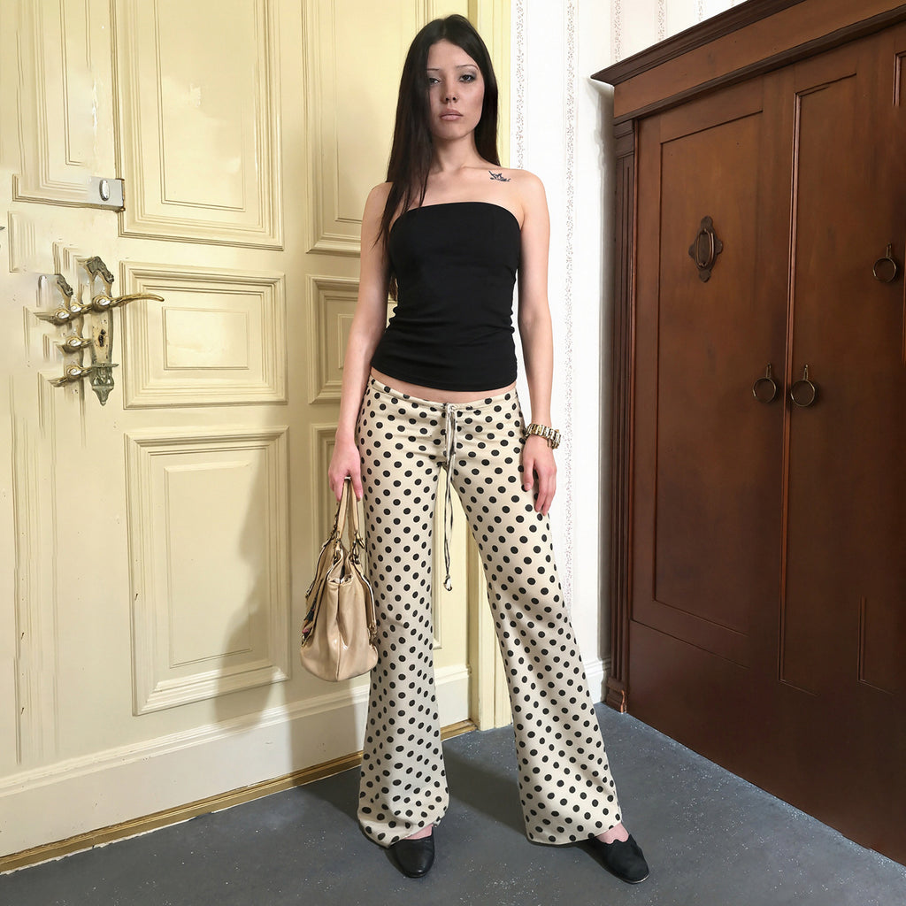Pantalon Femme Large à Pois – Style Rétro Chic & Confort Décontracté