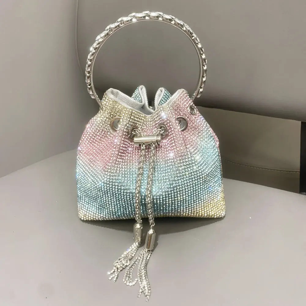 Diamond-embellished Handle Tote Bag With A Single-shouldercrossbody Strap Braceora