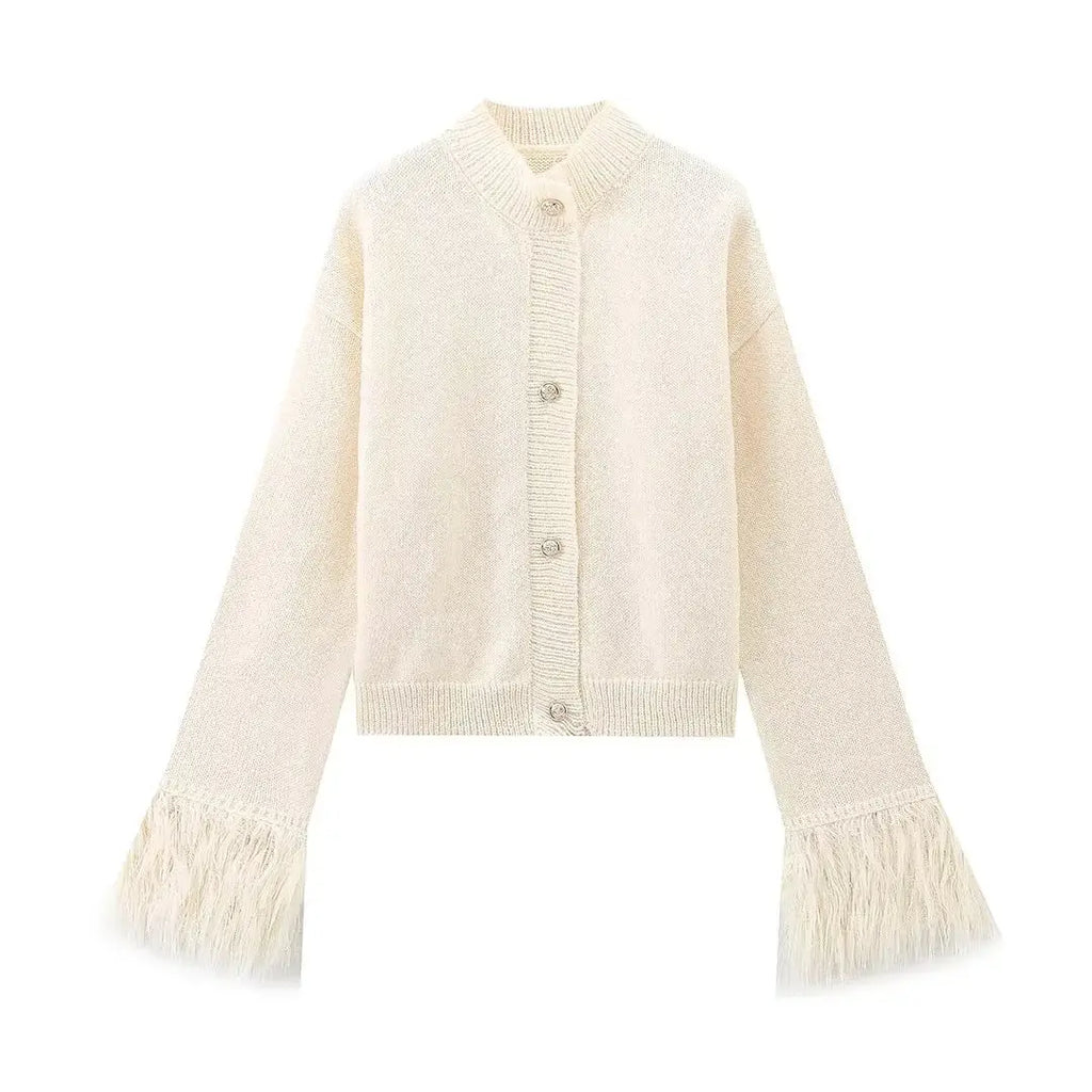 Mid-length Cuff Fur Stitching Cardigan Sweater Braceora