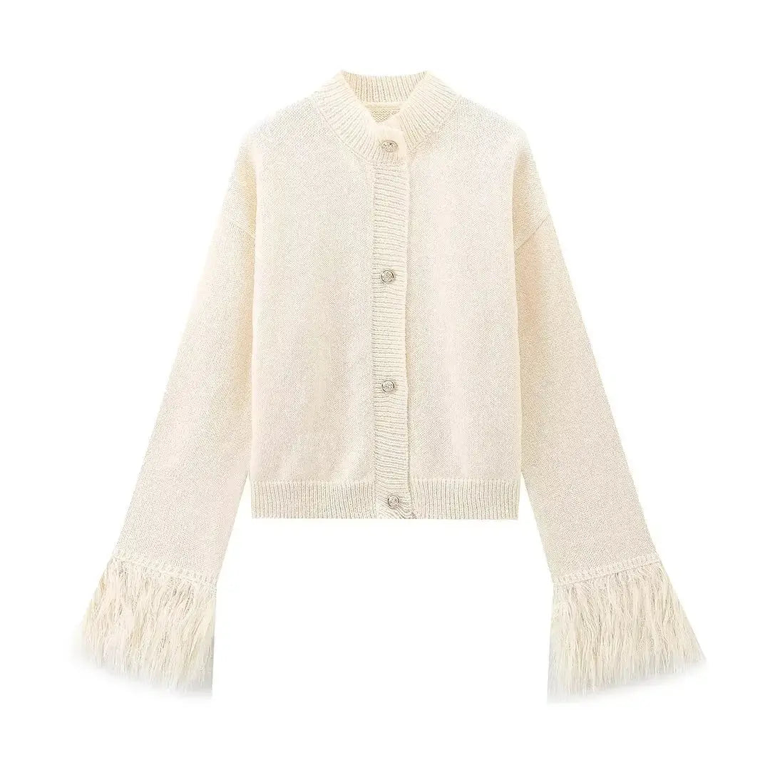 Mid-length Cuff Fur Stitching Cardigan Sweater Braceora