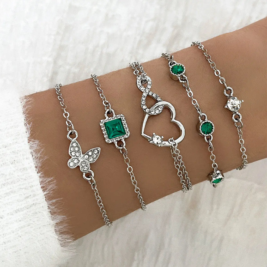 Bohemian 5pc Green Crystal Bracelets Jewelry Set For Women Heart Bracelet Wedding Engagement Bracelet Fashion Jewelry Braceora