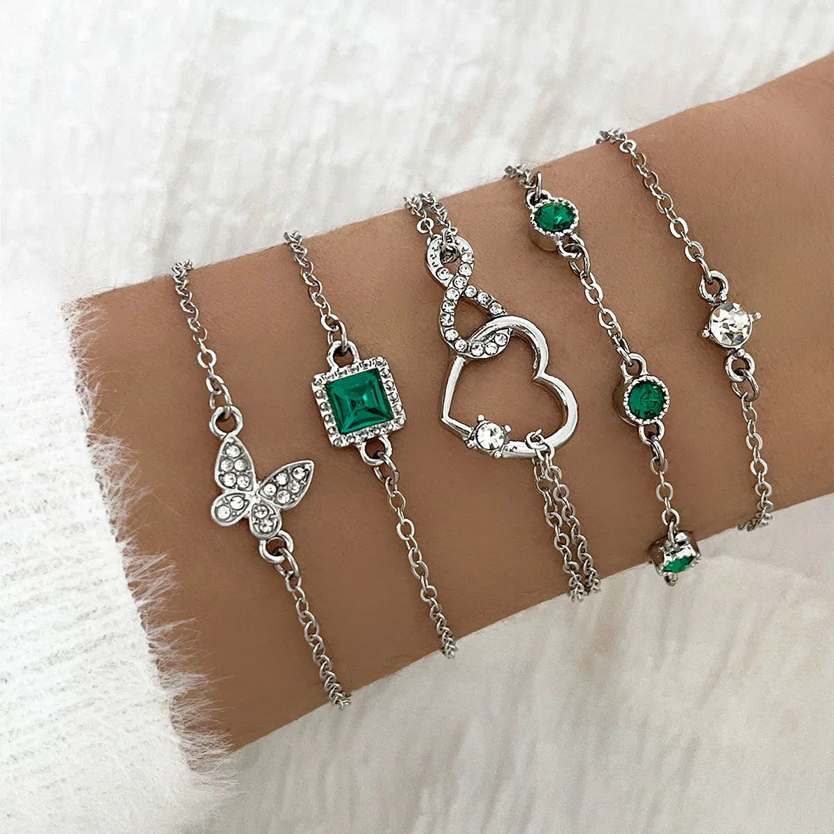 Bohemian 5pc Green Crystal Bracelets Jewelry Set For Women Heart Bracelet Wedding Engagement Bracelet Fashion Jewelry Braceora