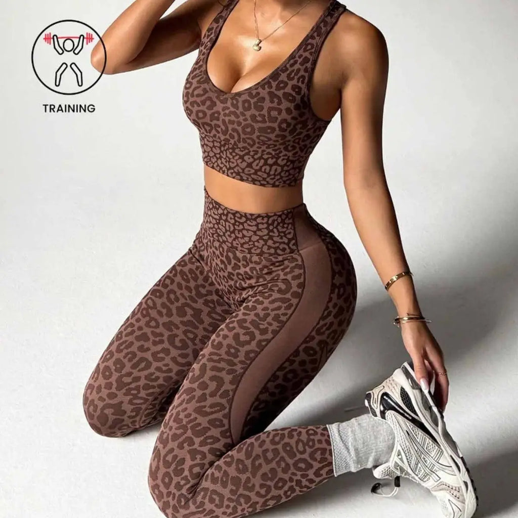 Leopard-Print Seamless Yoga Bra And Peach-Butt Leggings Set Braceora