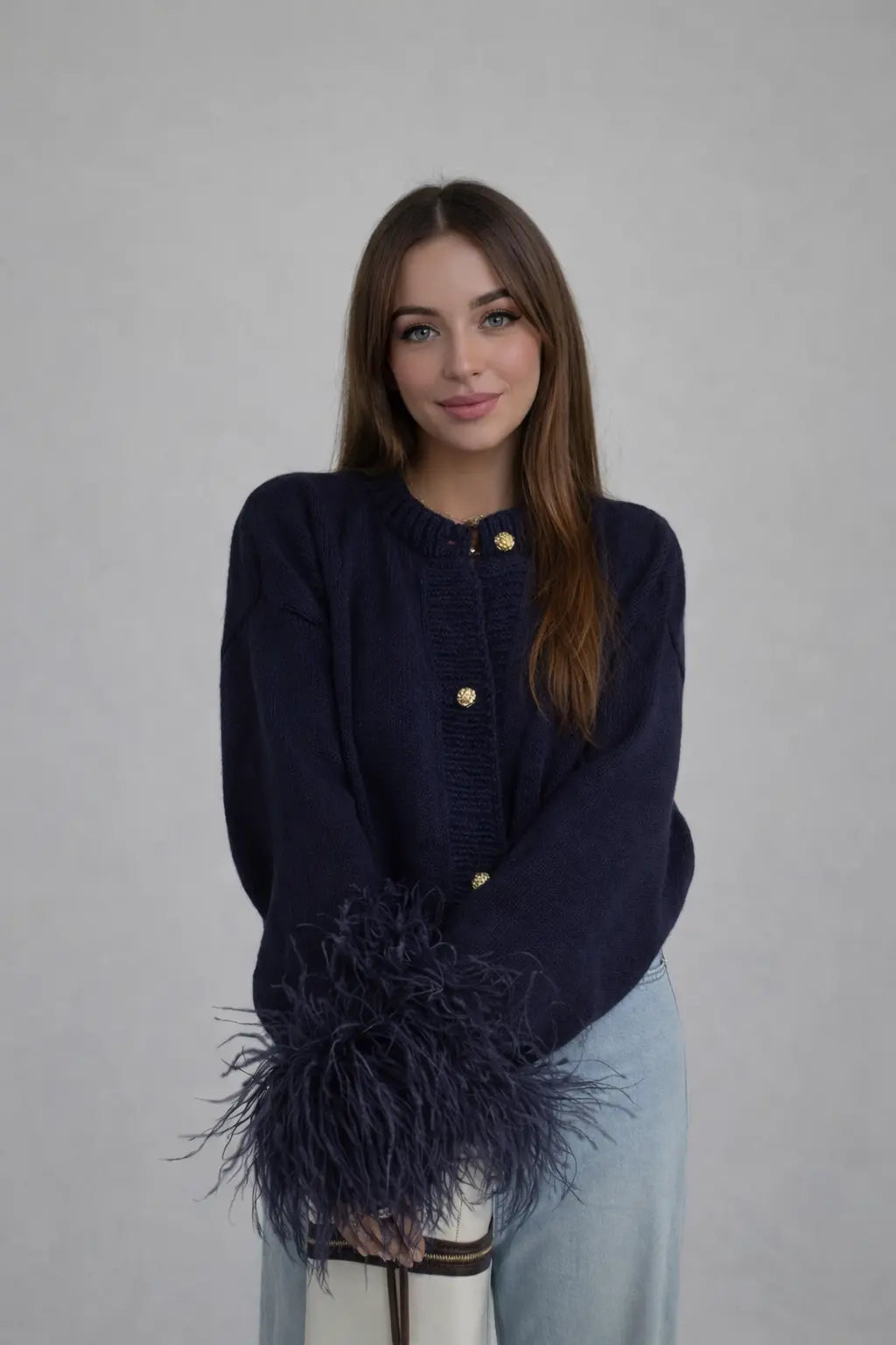 Cardigan femme maille douce avec détails froufrous