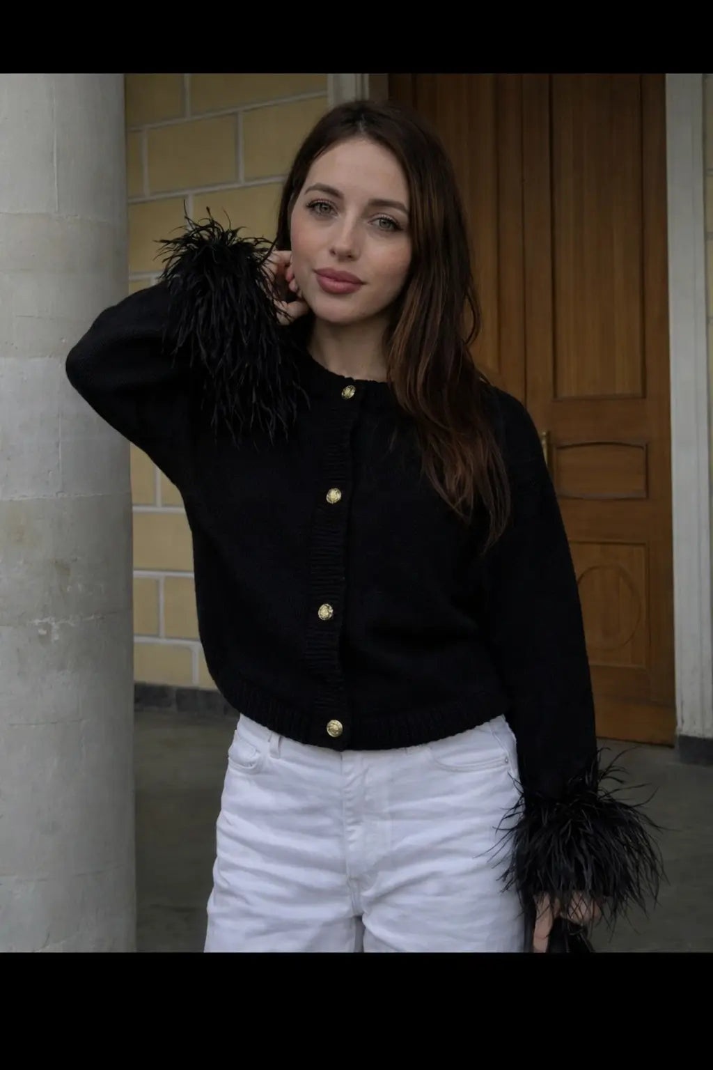 Mid-length Cuff Fur Stitching Cardigan Sweater Braceora