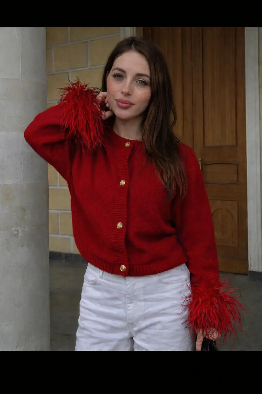 Mid-length Cuff Fur Stitching Cardigan Sweater Braceora