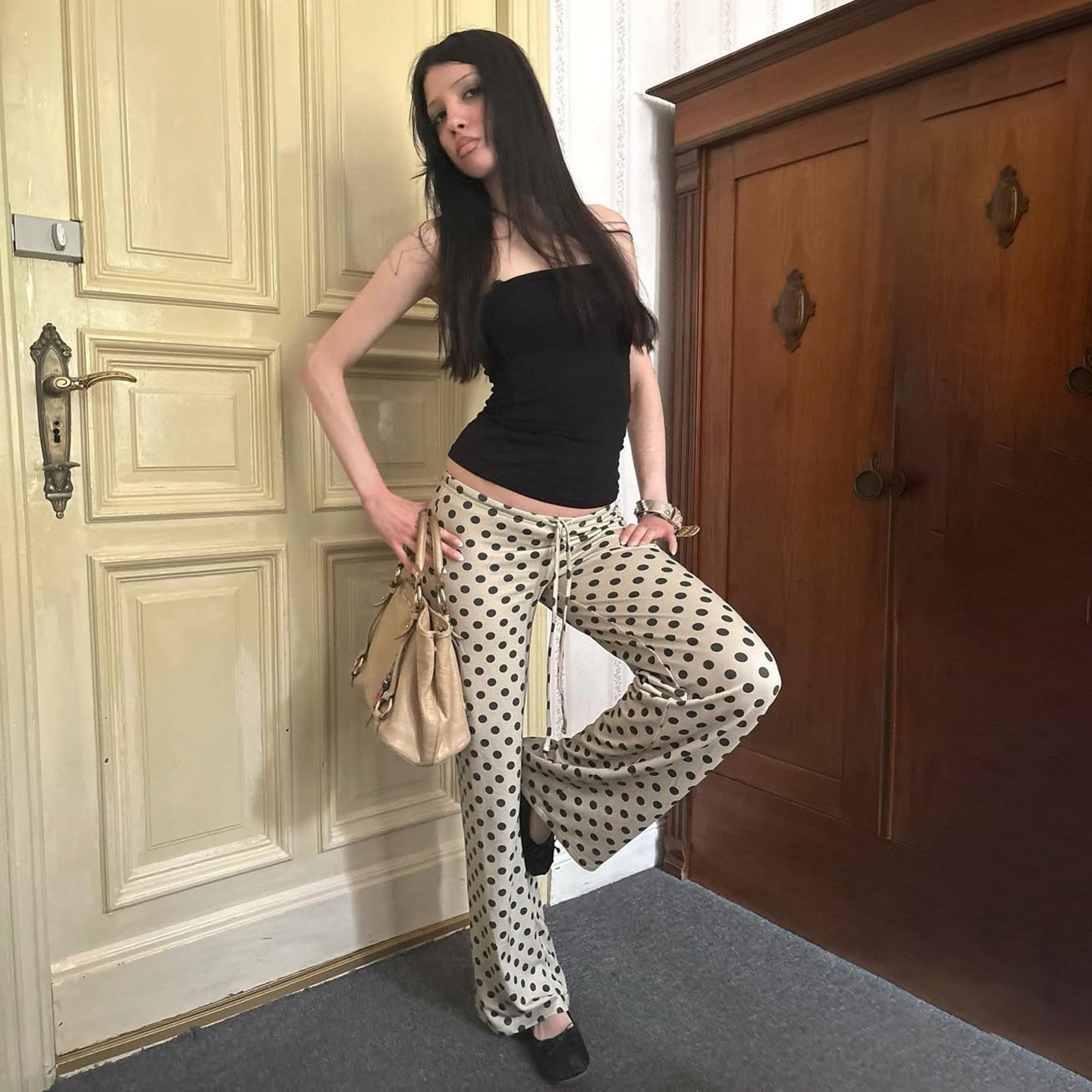 Pantalon Femme Large à Pois – Style Rétro Chic & Confort Décontracté