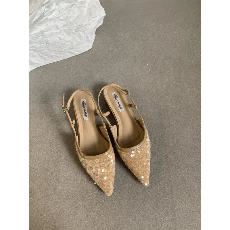 Escarpins femme à sequins argentés – Style français Braceora