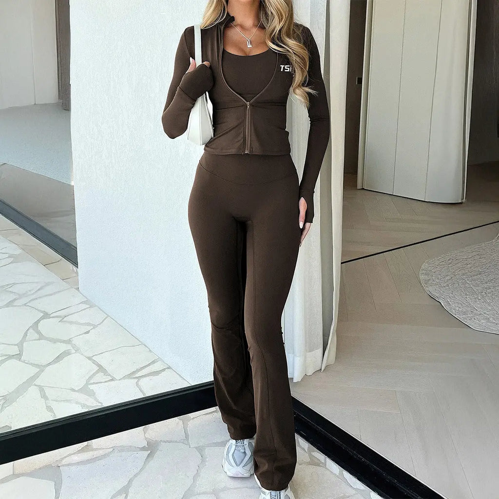Womens Solid-Color Casual Sport Jacket And Pants Set Braceora