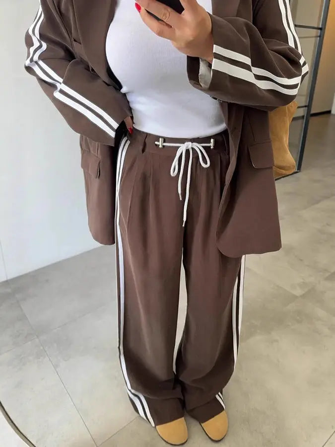 Womens Two-piece Suit Long-sleeve Jacket And Trousers Set Braceora