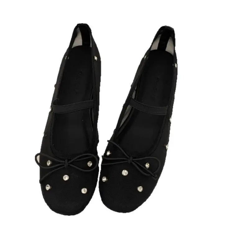 Summer Rhinestone-embellished Mesh Ballet Flats Braceora