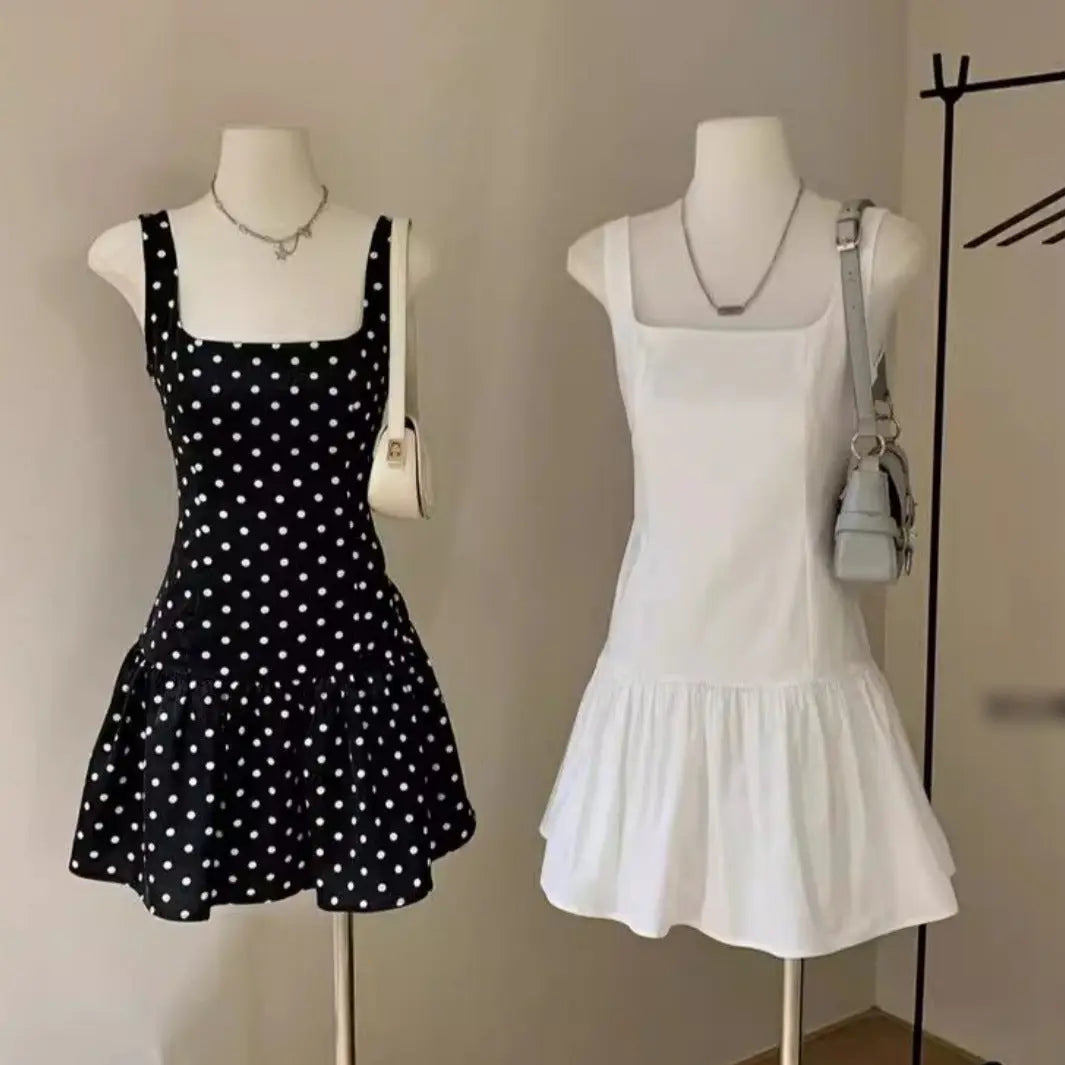 Versatile Polka-dot Waist-cinching Backless Slip Dress Braceora