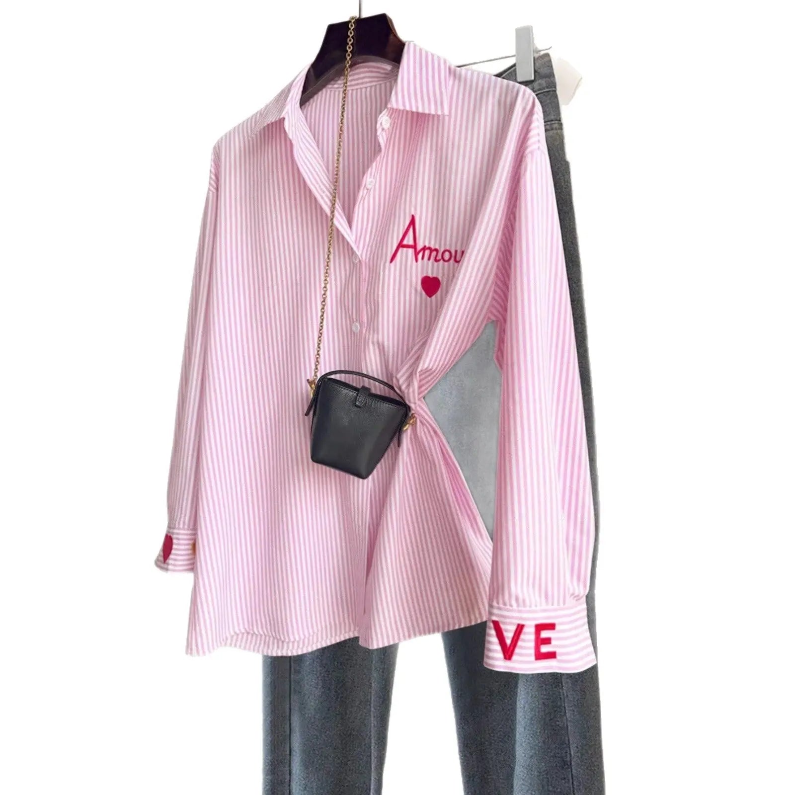 Womens Fashion Casual Embroidered Long-Sleeve Shirt Braceora