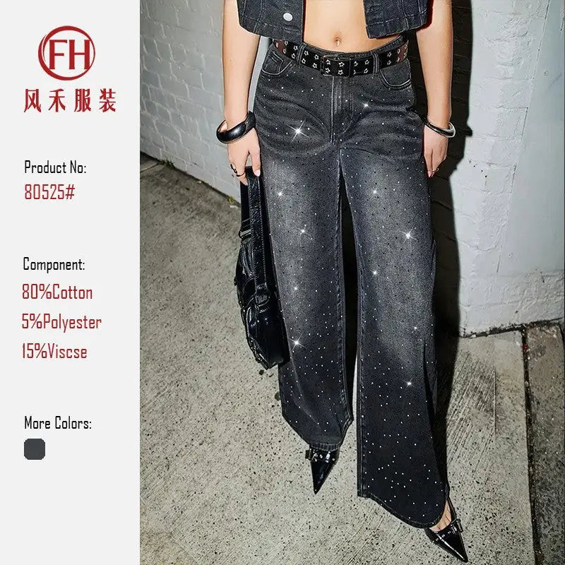 Studded Trendy Curvy Girl Friendly Wide-leg Skinny Jeans Braceora