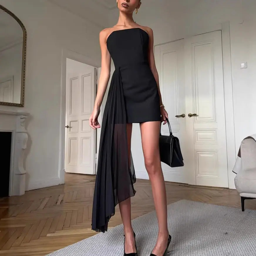 Robe bustier avec rubans volants femme