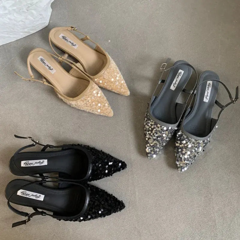 Escarpins femme à sequins argentés – Style français Braceora