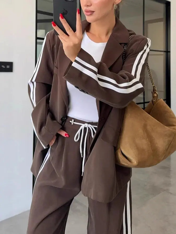 Womens Two-piece Suit Long-sleeve Jacket And Trousers Set Braceora